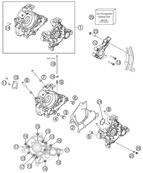 Despiece original completo de Carter del motor del modelo de KTM 50 SX MINI del año 2013