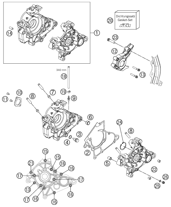 Despiece original completo de Carter del motor del modelo de KTM 50 SX del año 2013
