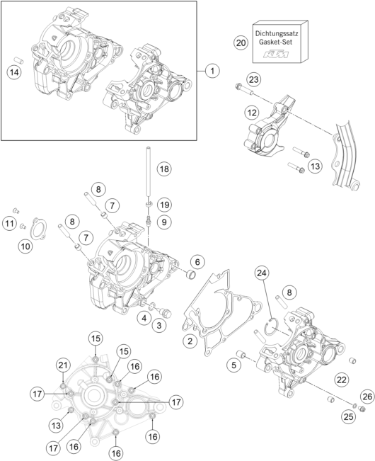 Despiece original completo de Carter del motor del modelo de KTM 50 SX del año 2018