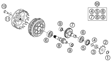Despiece original completo de Cambio de marchas del modelo de KTM 50 SX del año 2013