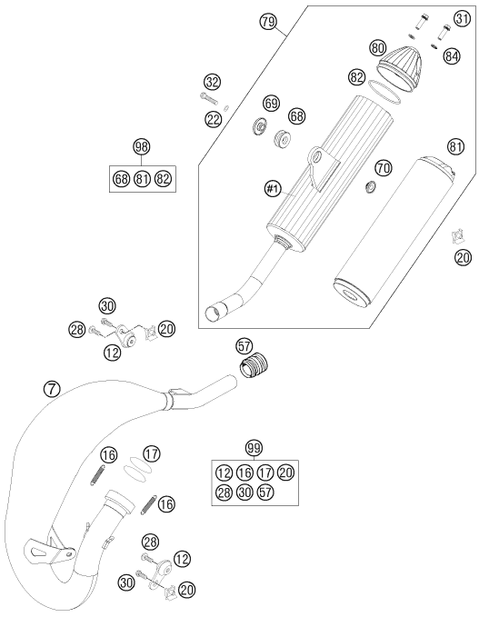 Despiece original completo de Sistema de escape del modelo de KTM 85 SX 19 16 del año 2016