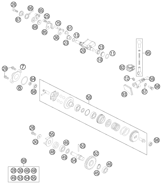 Despiece original completo de Distribución de escape del modelo de KTM 85 SX 17 14 del año 2015