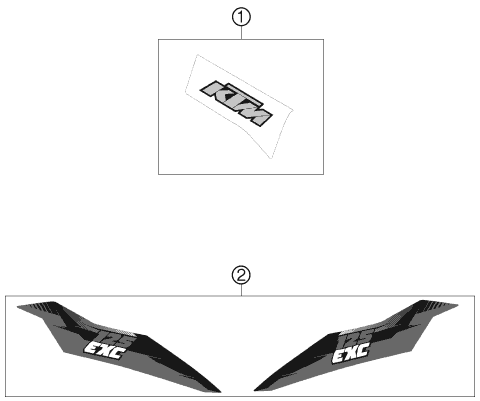 Despiece original completo de Kit gráficos del modelo de KTM 125 EXC del año 2013