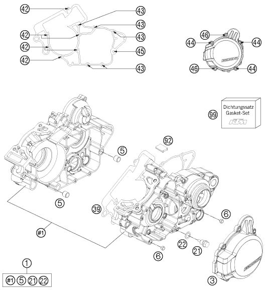 Despiece original completo de Carter del motor del modelo de KTM 125 EXC SIX-DAYS del año 2016