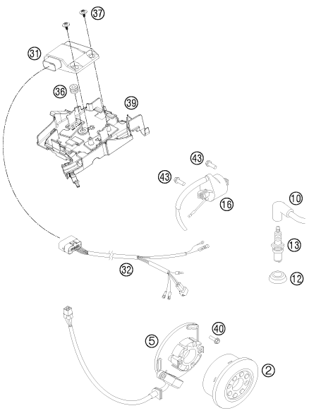 Despiece original completo de Sistema de encendido del modelo de KTM 250 SX del año 2014