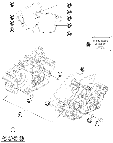 Despiece original completo de Carter del motor del modelo de KTM 200 EXC del año 2013