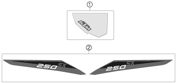 Despiece original completo de Kit gráficos del modelo de KTM 250 SX del año 2013