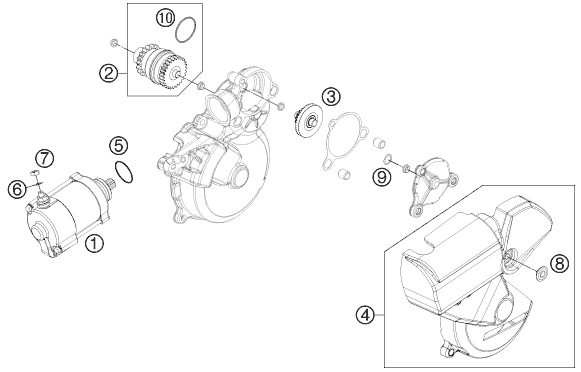 Despiece original completo de Motor de arranque eléctrico del modelo de KTM 300 EXC SIX-DAYS del año 2014