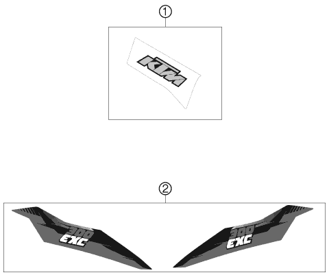 Despiece original completo de Kit gráficos del modelo de KTM 300 EXC del año 2013
