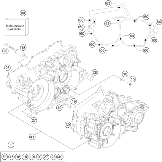 Despiece original completo de Carter del motor del modelo de KTM 250 EXC FACTORY EDITION del año 2015