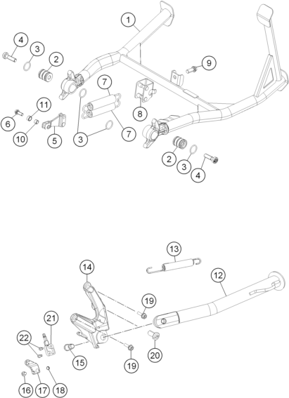 Despiece original completo de Caballete lateral / caballete central del modelo de KTM 1190 ADVENTURE ABS GREY del año 2013