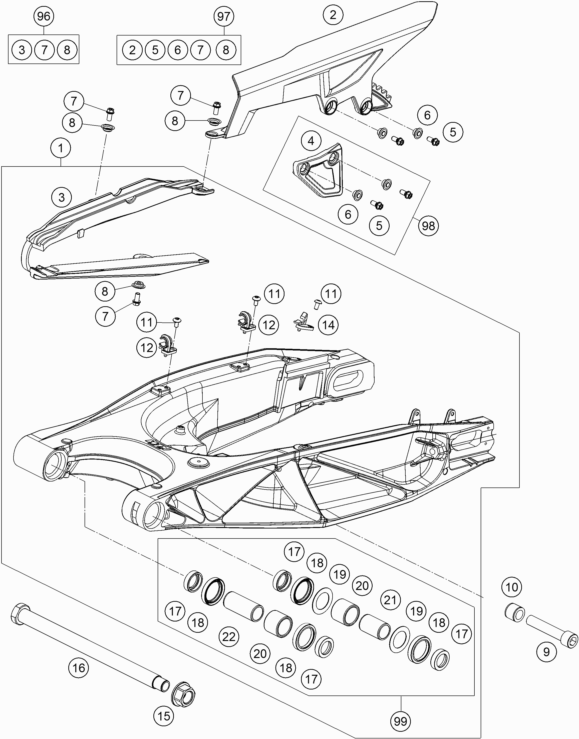Despiece original completo de Basculante del modelo de KTM 1190 ADVENTURE ABS GREY del año 2013