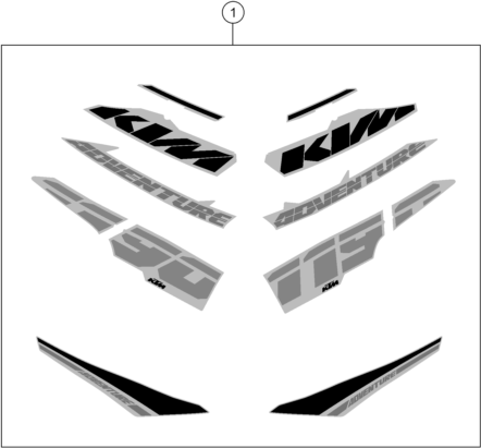 Despiece original completo de Kit gráficos del modelo de KTM 1190 ADVENTURE ABS GREY del año 2013