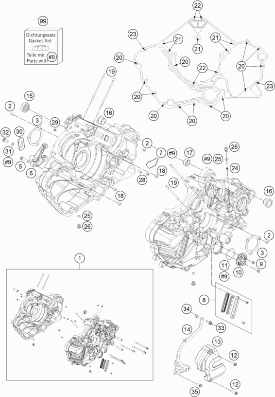 Despiece original completo de Carter del motor del modelo de KTM 1190 ADVENTURE ABS GREY del año 2013