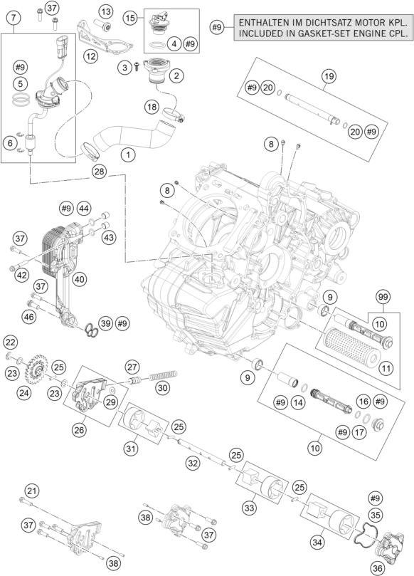 Despiece original completo de Sistema de lubricación del modelo de KTM 1190 ADVENTURE ABS ORANGE del año 2013