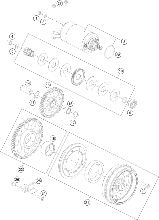 Despiece original completo de Motor de arranque eléctrico del modelo de KTM 1290 SUPERDUKE R S.E. ABS del año 2016