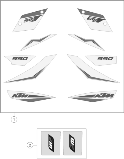 Despiece original completo de Kit gráficos del modelo de KTM 990 SUPERMOTO T BLACK ABS del año 2013