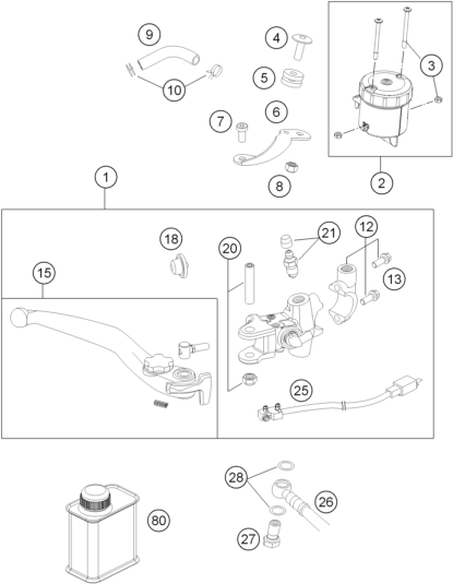 Despiece original completo de Bomba del freno de mano del modelo de KTM 990 SUPERMOTO R ABS del año 2013
