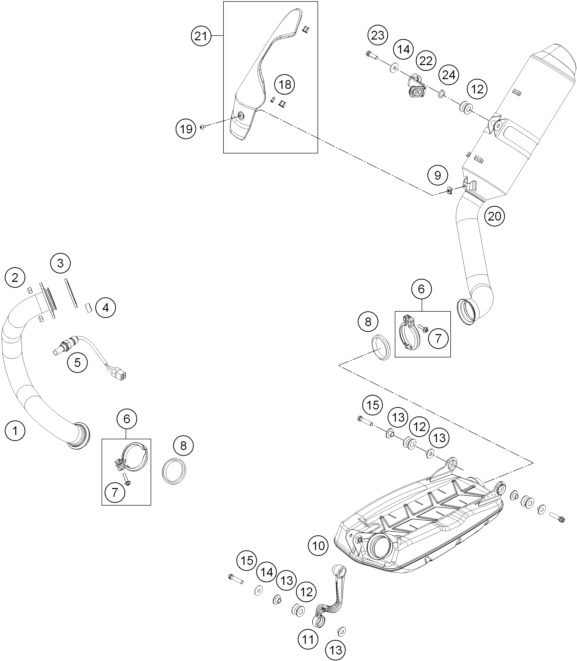 Despiece original completo de Sistema de escape del modelo de KTM 690 DUKE WHITE ABS del año 2015
