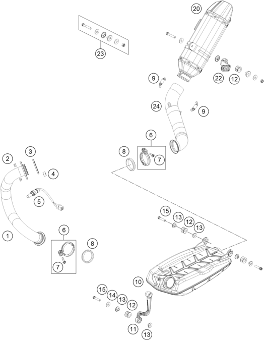 Despiece original completo de Sistema de escape del modelo de KTM 690 DUKE R ABS del año 2015