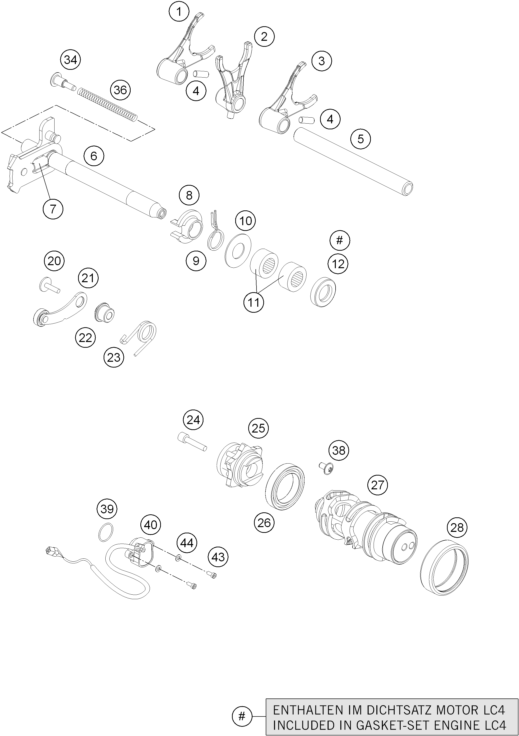 Despiece original completo de Selección de las marchas del modelo de KTM 690 DUKE WHITE ABS del año 2013