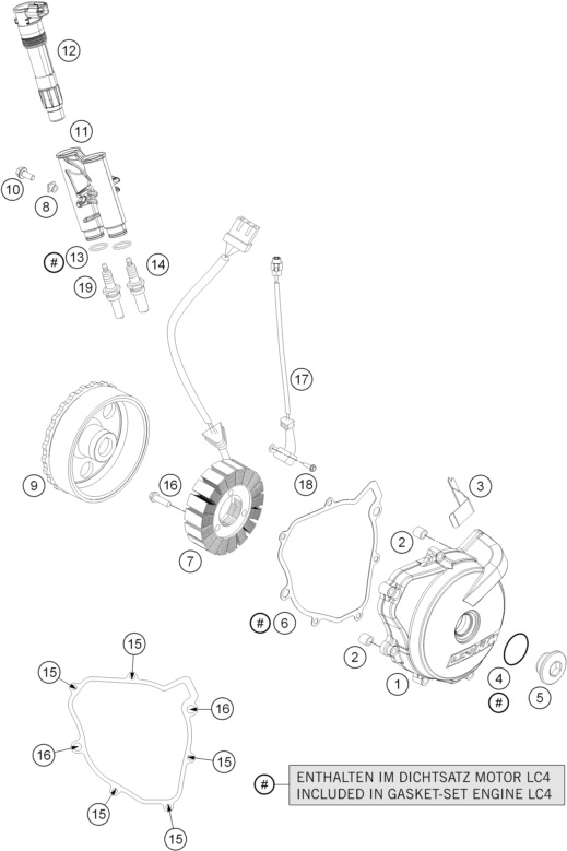 Despiece original completo de Sistema de encendido del modelo de KTM 690 DUKE WHITE ABS del año 2014