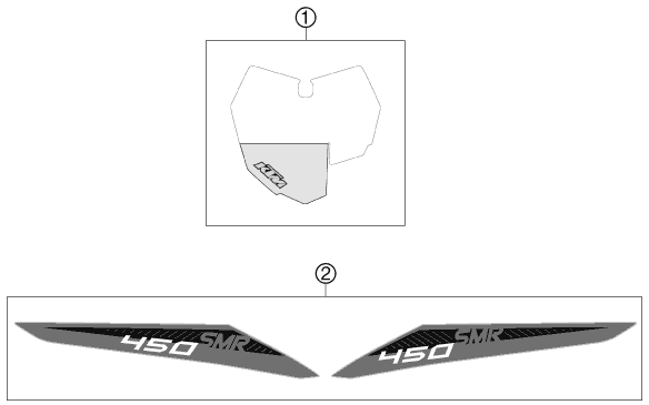 Despiece original completo de Kit gráficos del modelo de KTM 450 SMR del año 2013