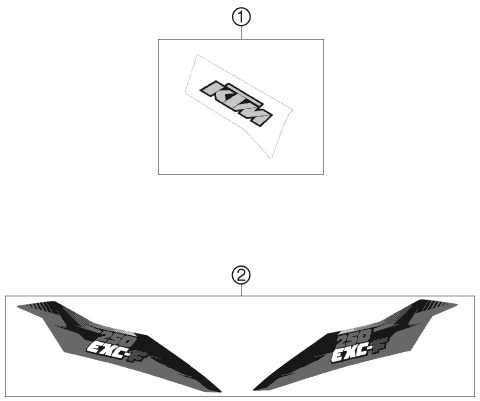 Despiece original completo de Kit gráficos del modelo de KTM 250 EXC-F del año 2013