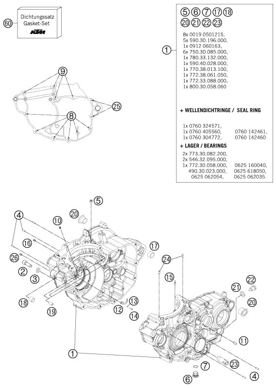 Despiece original completo de Carter del motor del modelo de KTM 250 SX-F del año 2013