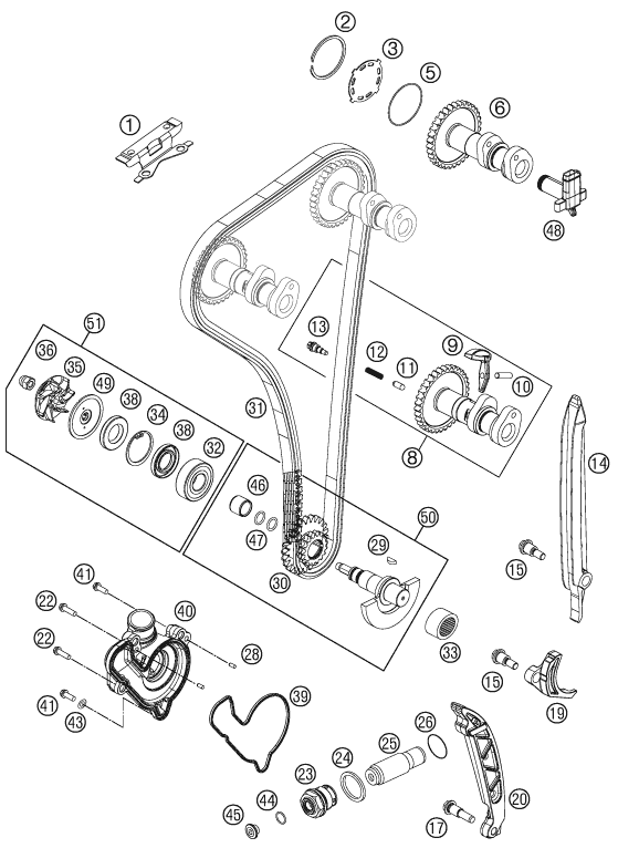 Despiece original completo de Mando de las válvulas del modelo de KTM 250 EXC-F del año 2014