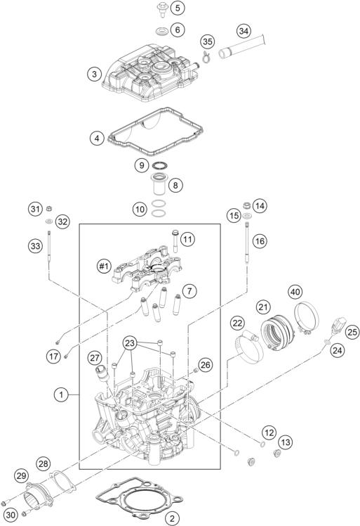 Despiece original completo de Culata de cilindros del modelo de KTM 250 EXC-F SIX DAYS del año 2015