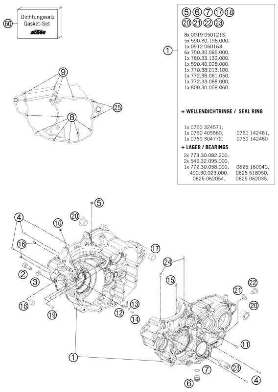 Despiece original completo de Carter del motor del modelo de KTM 350 SX-F del año 2013