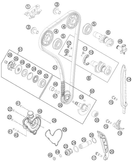 Despiece original completo de Mando de las válvulas del modelo de KTM 350 SX-F del año 2015