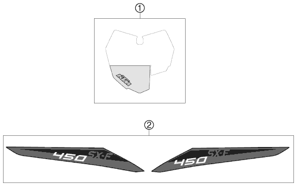 Despiece original completo de Kit gráficos del modelo de KTM 450 SX-F del año 2013