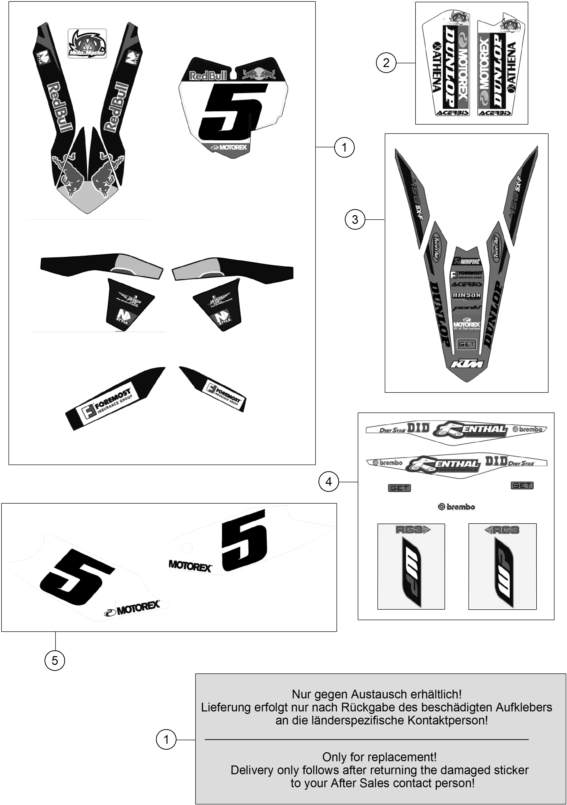 Despiece original completo de Kit gráficos del modelo de KTM 450 SX-F FACTORY EDITION del año 2013