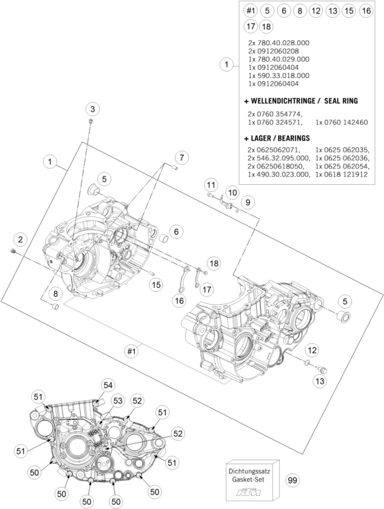 Despiece original completo de Carter del motor del modelo de KTM 450 SX-F FACTORY EDITION del año 2013