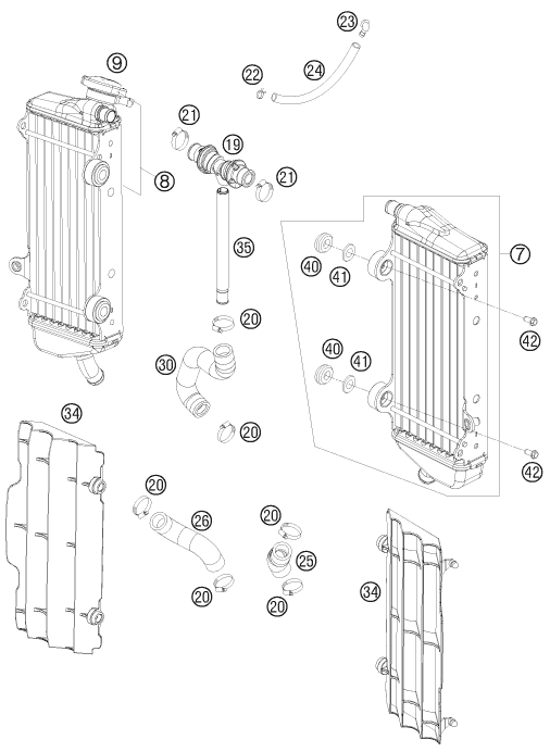 Despiece original completo de Sistema de refrigeración del modelo de KTM 450 SX-F FACTORY EDITION del año 2013