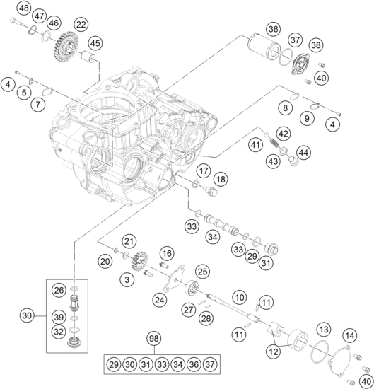 Despiece original completo de Sistema de lubricación del modelo de KTM 450 SX-F del año 2014