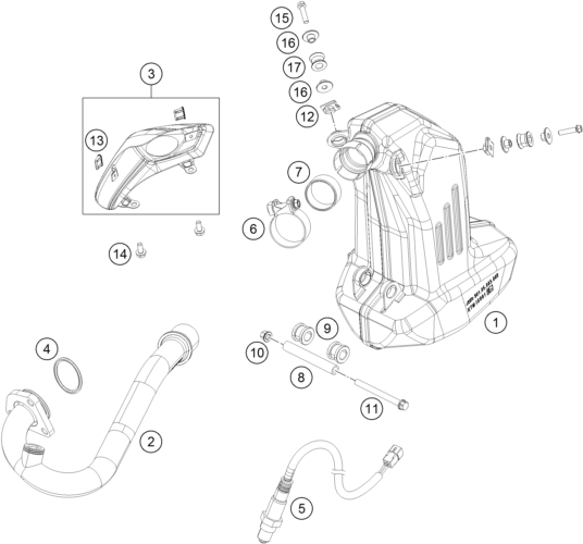 Despiece original completo de Sistema de escape del modelo de KTM 125 DUKE ORANGE ABS del año 2014