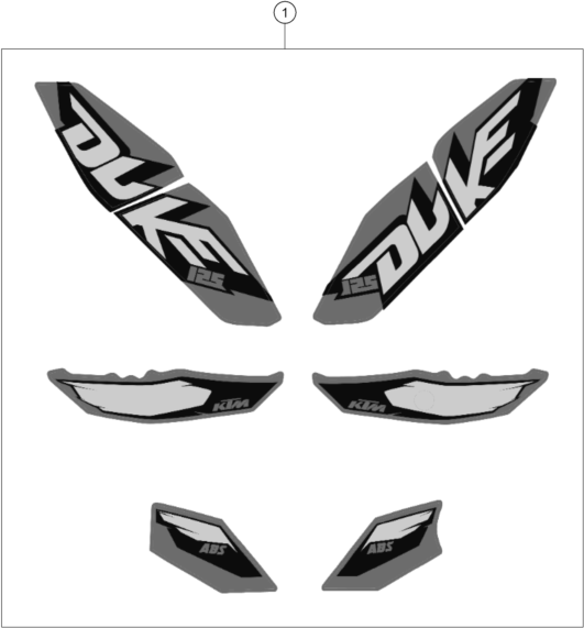 Despiece original completo de Kit gráficos del modelo de KTM 125 DUKE ORANGE ABS del año 2014