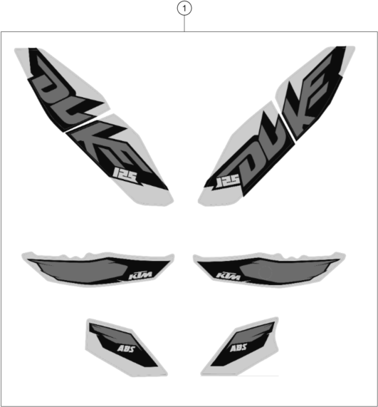 Despiece original completo de Kit gráficos del modelo de KTM 125 DUKE WHITE ABS del año 2014