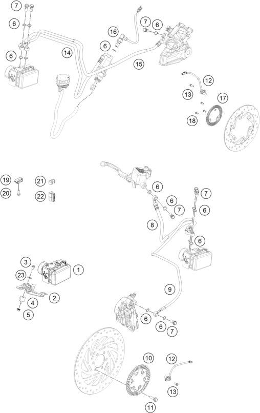 Despiece original completo de Sistema antibloqueo del modelo de KTM 390 DUKE WHITE ABS del año 2015