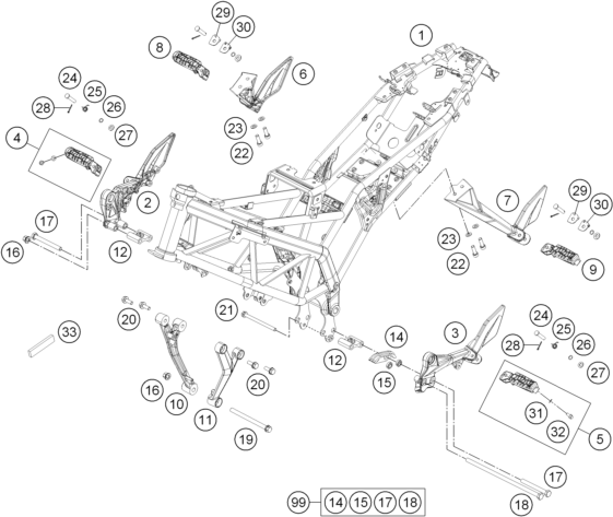 Despiece original completo de Chasis del modelo de KTM 390 DUKE WHITE ABS del año 2013