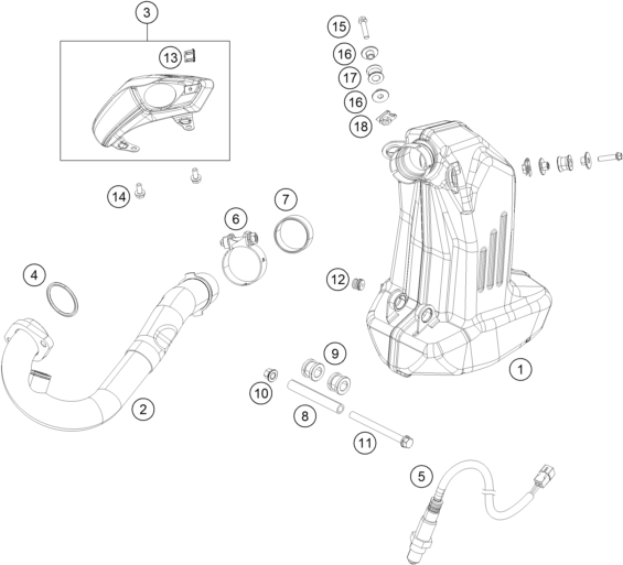 Despiece original completo de Sistema de escape del modelo de KTM 390 DUKE WHITE ABS del año 2014