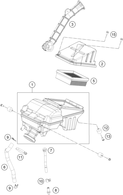 Despiece original completo de Filtro del aire del modelo de KTM 125 DUKE ORANGE ABS del año 2015