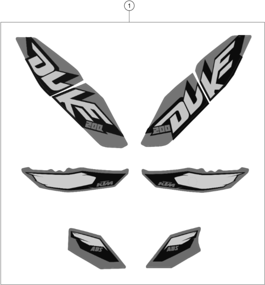 Despiece original completo de Kit gráficos del modelo de KTM 200 DUKE ORANGE ABS del año 2014
