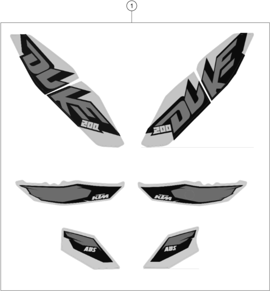 Despiece original completo de Kit gráficos del modelo de KTM 200 DUKE WHITE ABS del año 2014