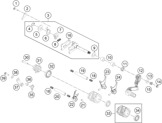 Despiece original completo de Selección de las marchas del modelo de KTM 65 SX del año 2015