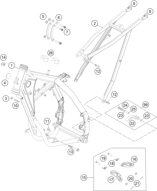 Despiece original completo de Chasis del modelo de KTM 85 SX 19 16 del año 2016