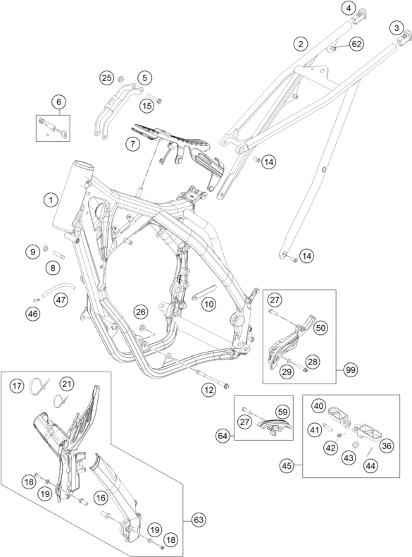 Despiece original completo de Chasis del modelo de KTM 125 EXC del año 2015